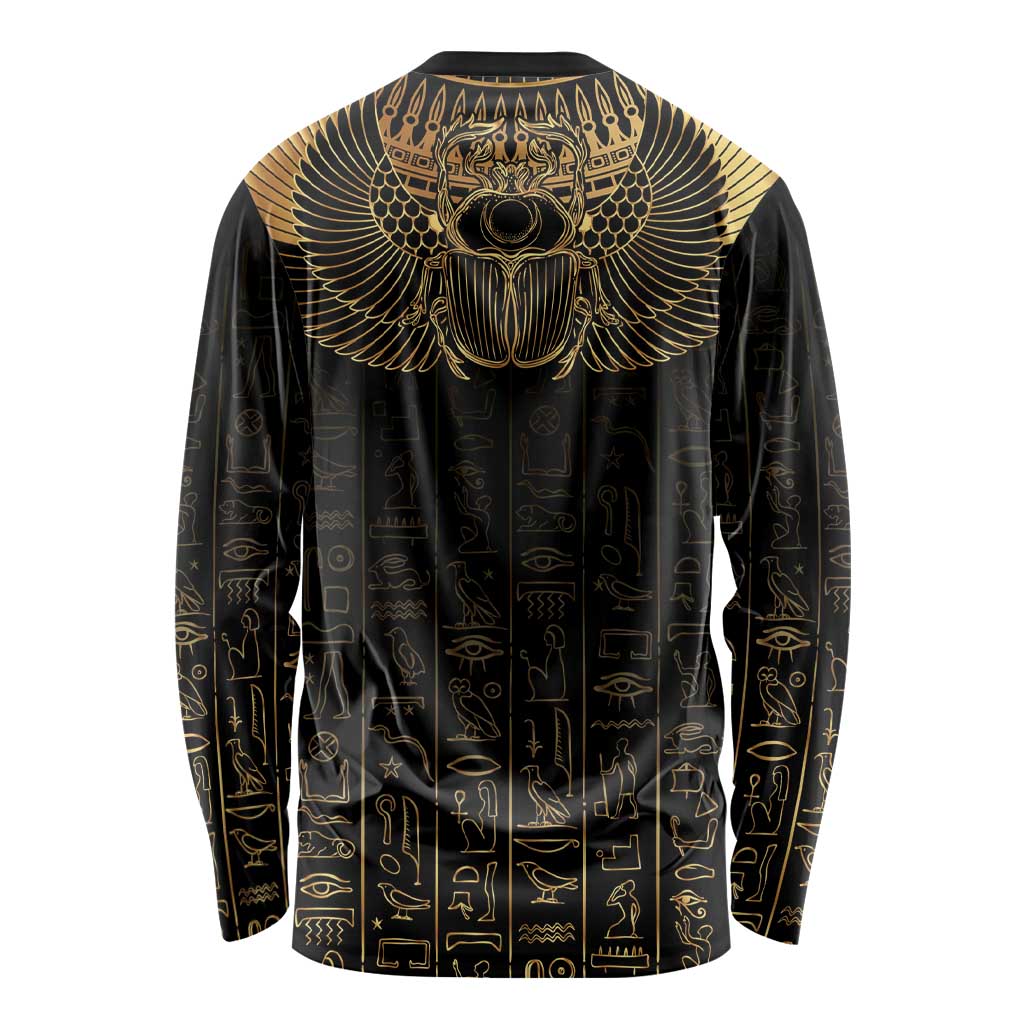 Ancient Egypt Scarab Long Sleeve Shirt Black Gold
