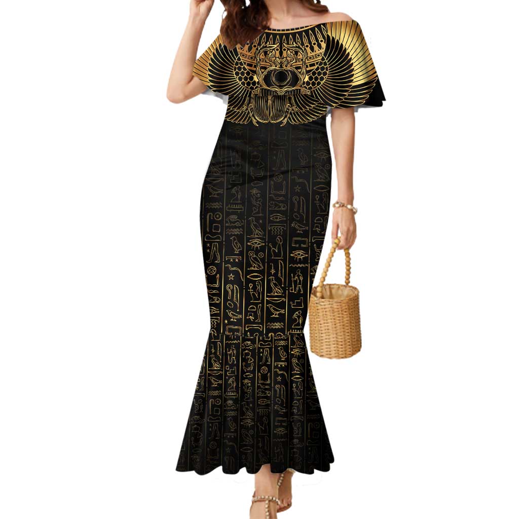 Ancient Egypt Scarab Mermaid Dress Black Gold