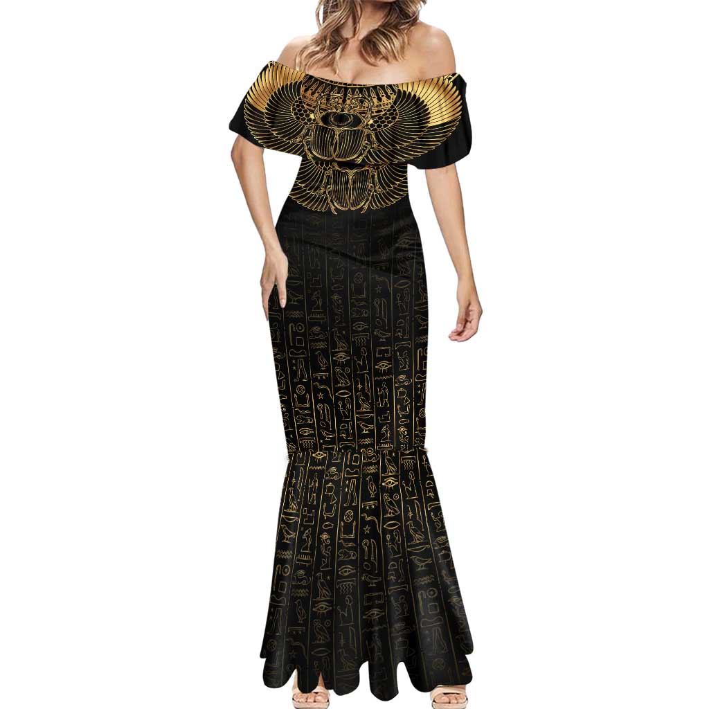 Ancient Egypt Scarab Mermaid Dress Black Gold