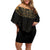 Ancient Egypt Scarab Off Shoulder Short Dress Black Gold