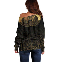 Ancient Egypt Scarab Off Shoulder Sweater Black Gold