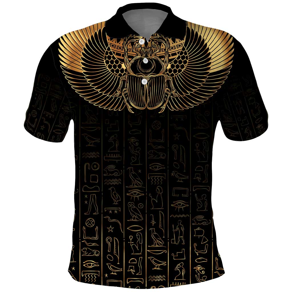 Ancient Egypt Scarab Polo Shirt Black Gold