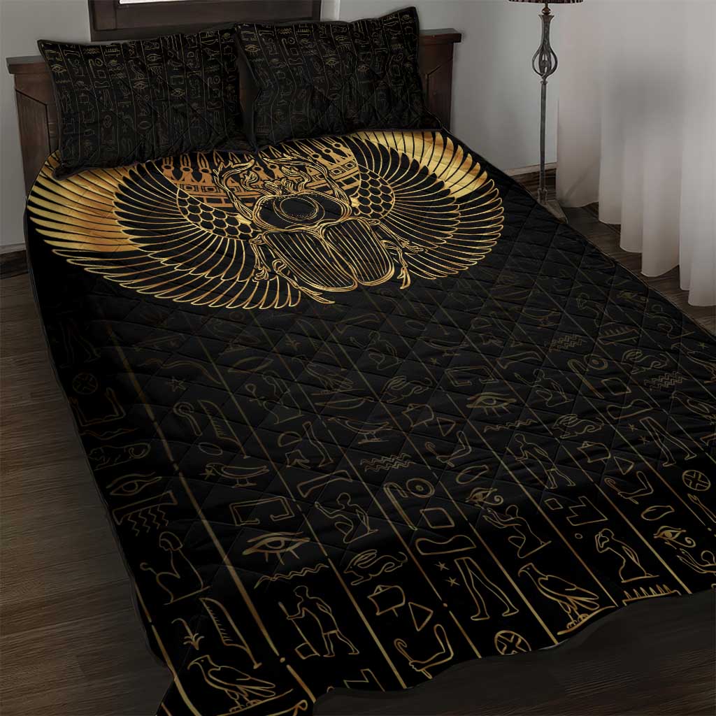 Ancient Egypt Scarab Quilt Bed Set Black Gold