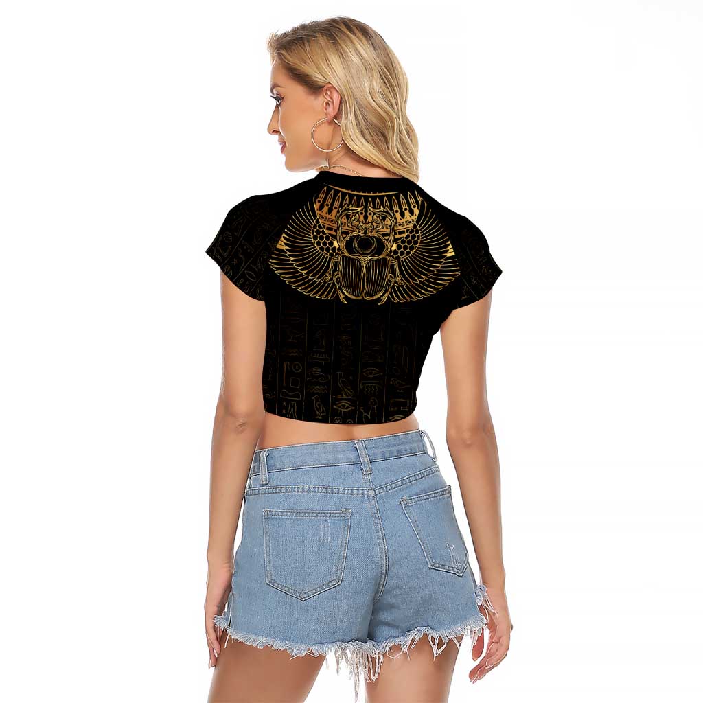 Ancient Egypt Scarab Raglan Cropped T Shirt Black Gold