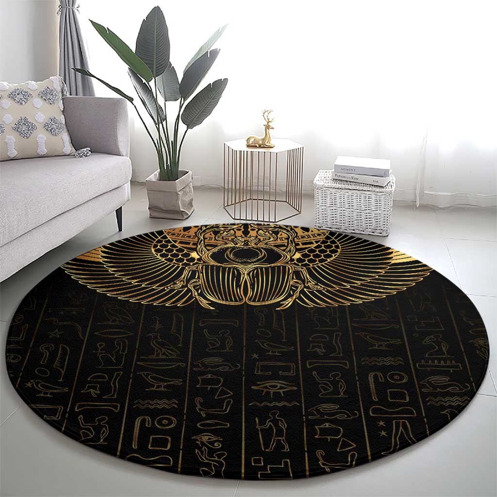 Ancient Egypt Scarab Round Carpet Black Gold