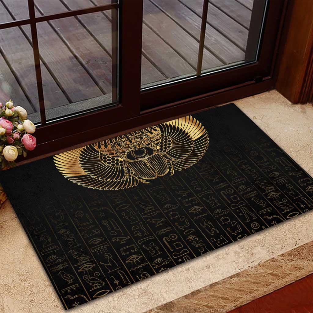 Ancient Egypt Scarab Rubber Doormat Black Gold