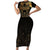 Ancient Egypt Scarab Short Sleeve Bodycon Dress Black Gold