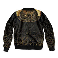 Ancient Egypt Scarab Sleeve Zip Bomber Jacket Black Gold