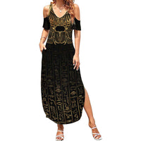 Ancient Egypt Scarab Summer Maxi Dress Black Gold