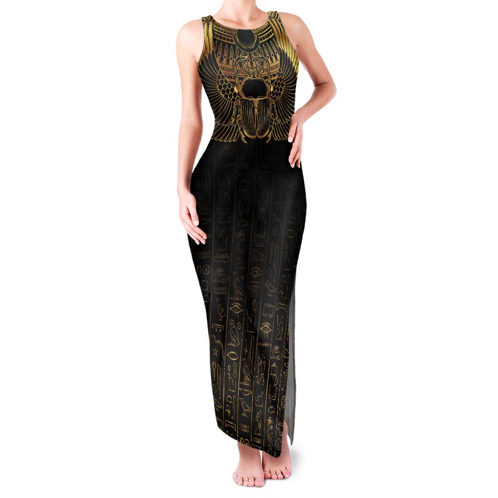 Ancient Egypt Scarab Tank Maxi Dress Black Gold