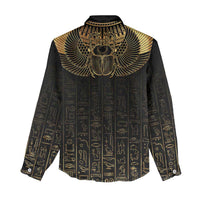 Ancient Egypt Scarab Women Casual Shirt Black Gold