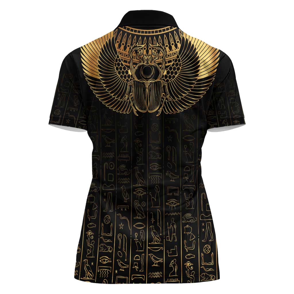 Ancient Egypt Scarab Women Polo Shirt Black Gold