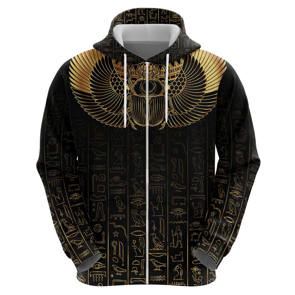 Ancient Egypt Scarab Zip Hoodie Black Gold