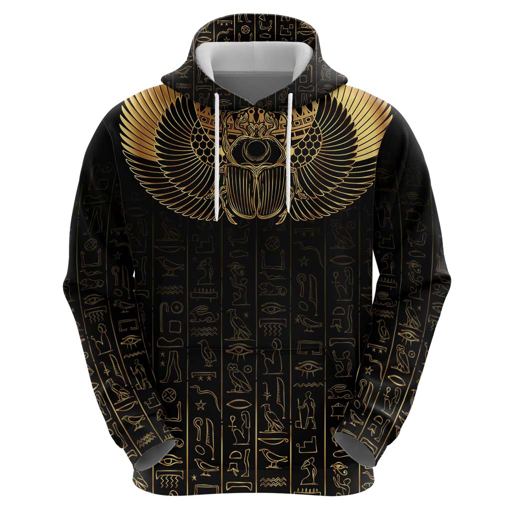 Ancient Egypt Scarab Zip Hoodie Black Gold