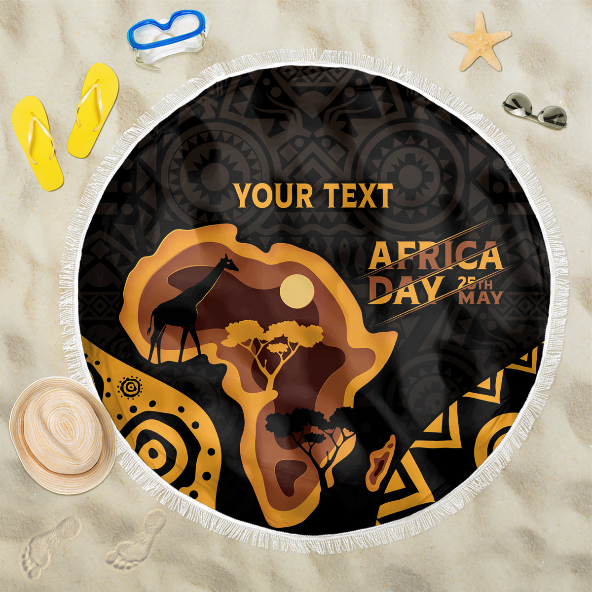 Africa Day Personalized Beach Blanket Ethnic Retro Style