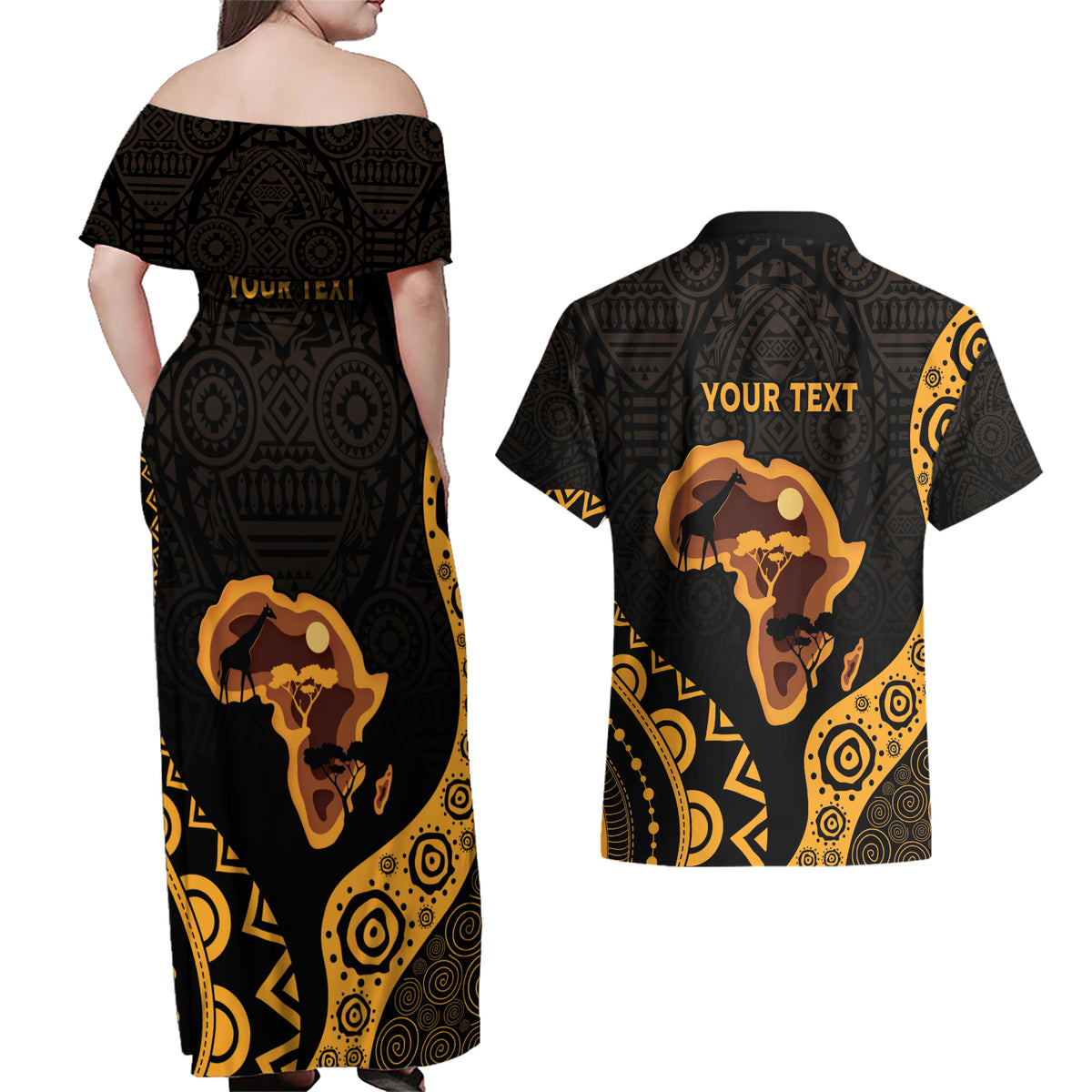 Africa Day Personalized Couples Matching Off Shoulder Maxi Dress and Hawaiian Shirt Ethnic Retro Style LT7 - Wonder Print Shop