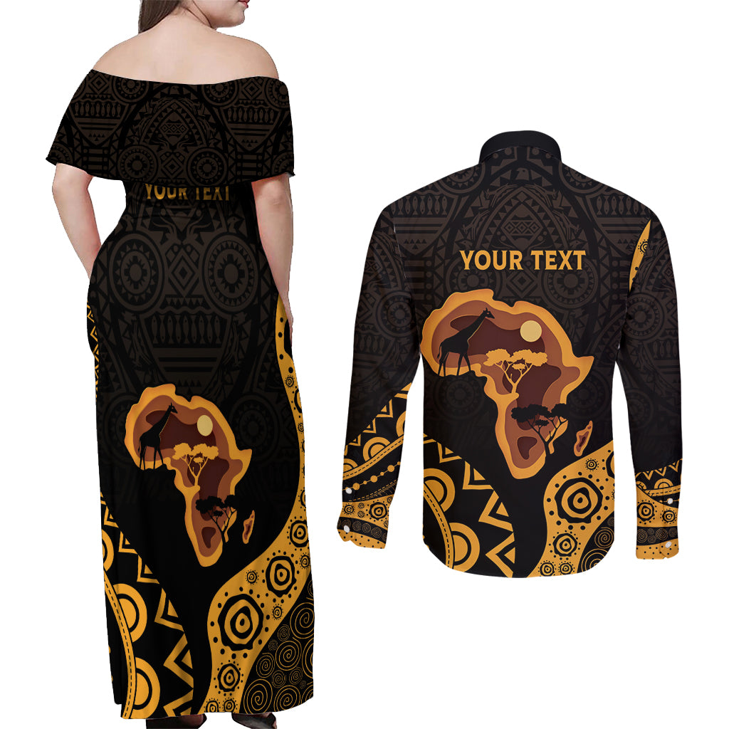 Africa Day Personalized Couples Matching Off Shoulder Maxi Dress and Long Sleeve Button Shirt Ethnic Retro Style LT7 - Wonder Print Shop