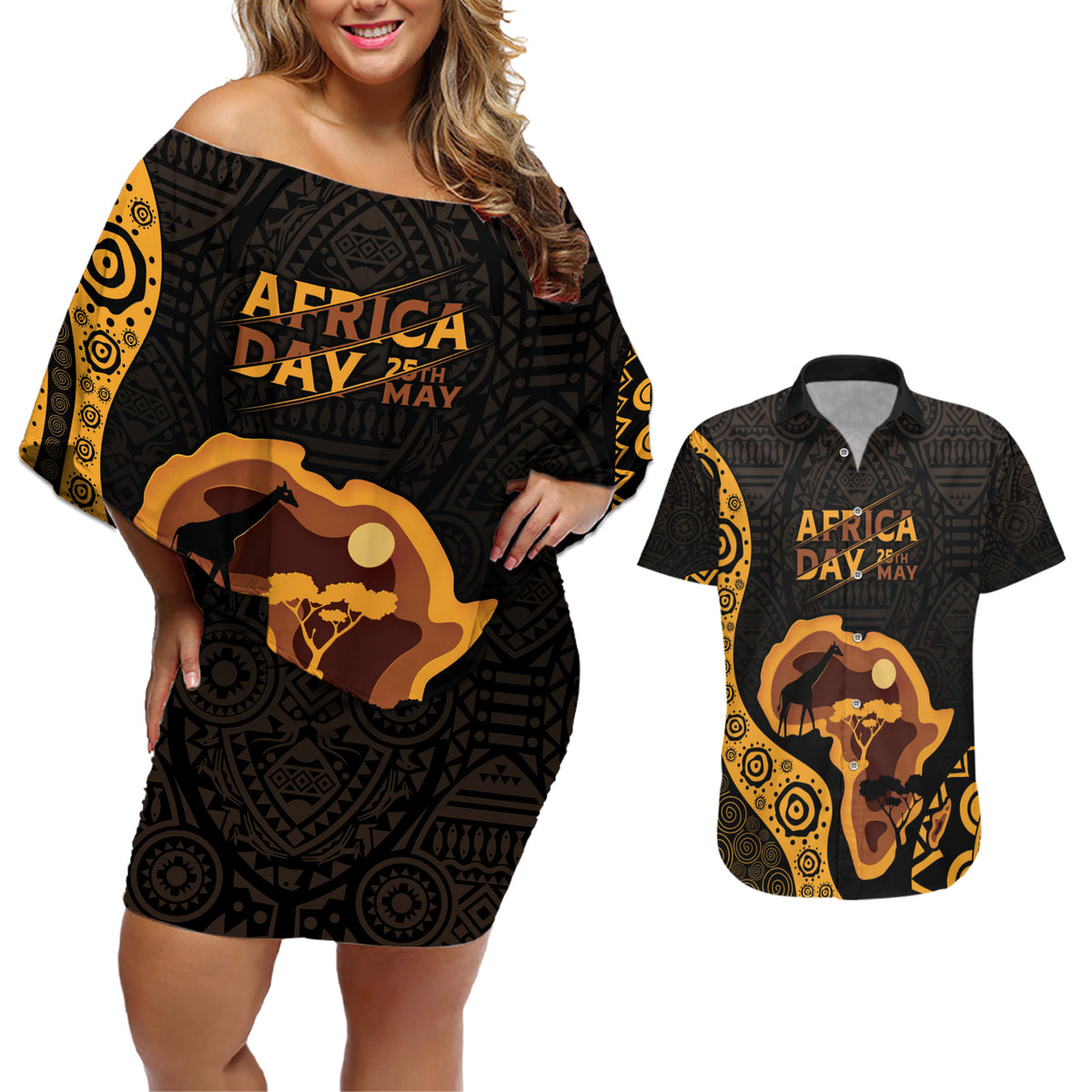 Africa Day Personalized Couples Matching Off Shoulder Short Dress and Hawaiian Shirt Ethnic Retro Style LT7 - Wonder Print Shop