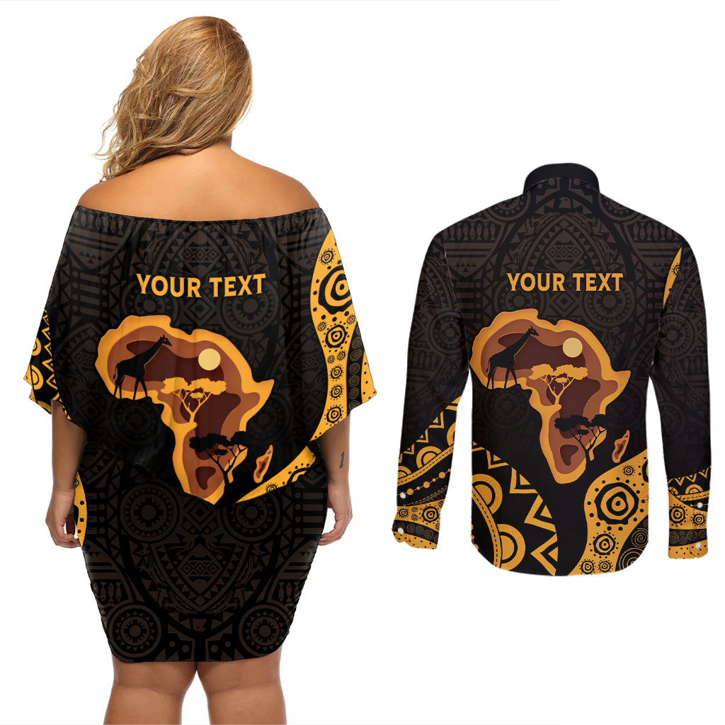 Africa Day Personalized Couples Matching Off Shoulder Short Dress and Long Sleeve Button Shirt Ethnic Retro Style LT7 - Wonder Print Shop