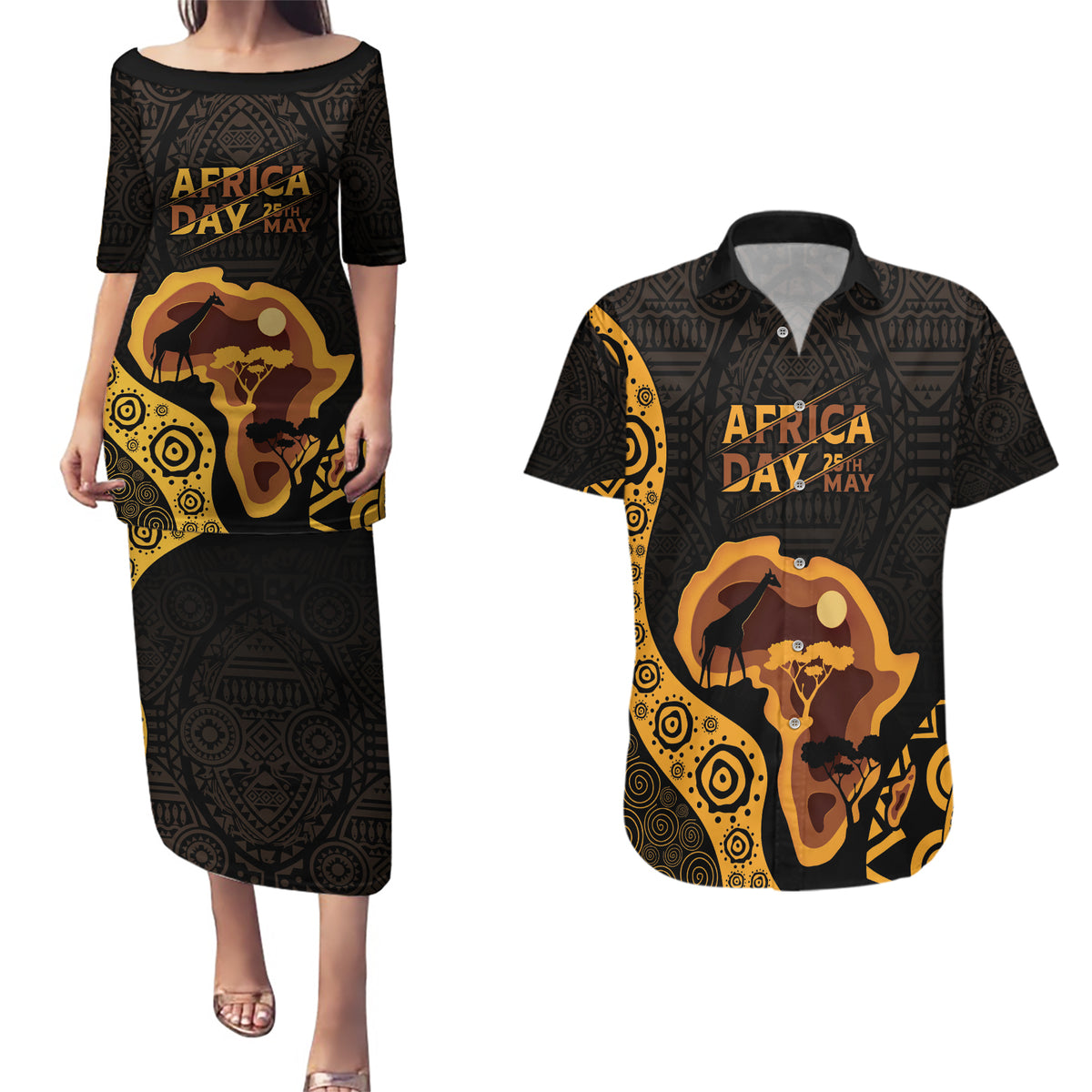 Africa Day Personalized Couples Matching Puletasi and Hawaiian Shirt Ethnic Retro Style LT7 - Wonder Print Shop