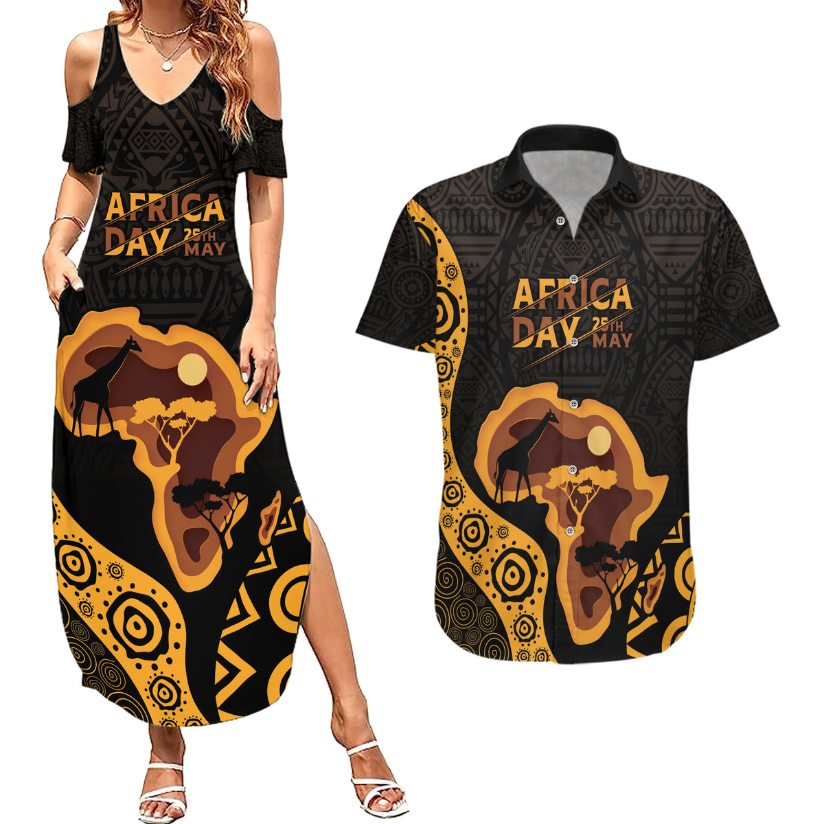 Africa Day Personalized Couples Matching Summer Maxi Dress and Hawaiian Shirt Ethnic Retro Style LT7 - Wonder Print Shop