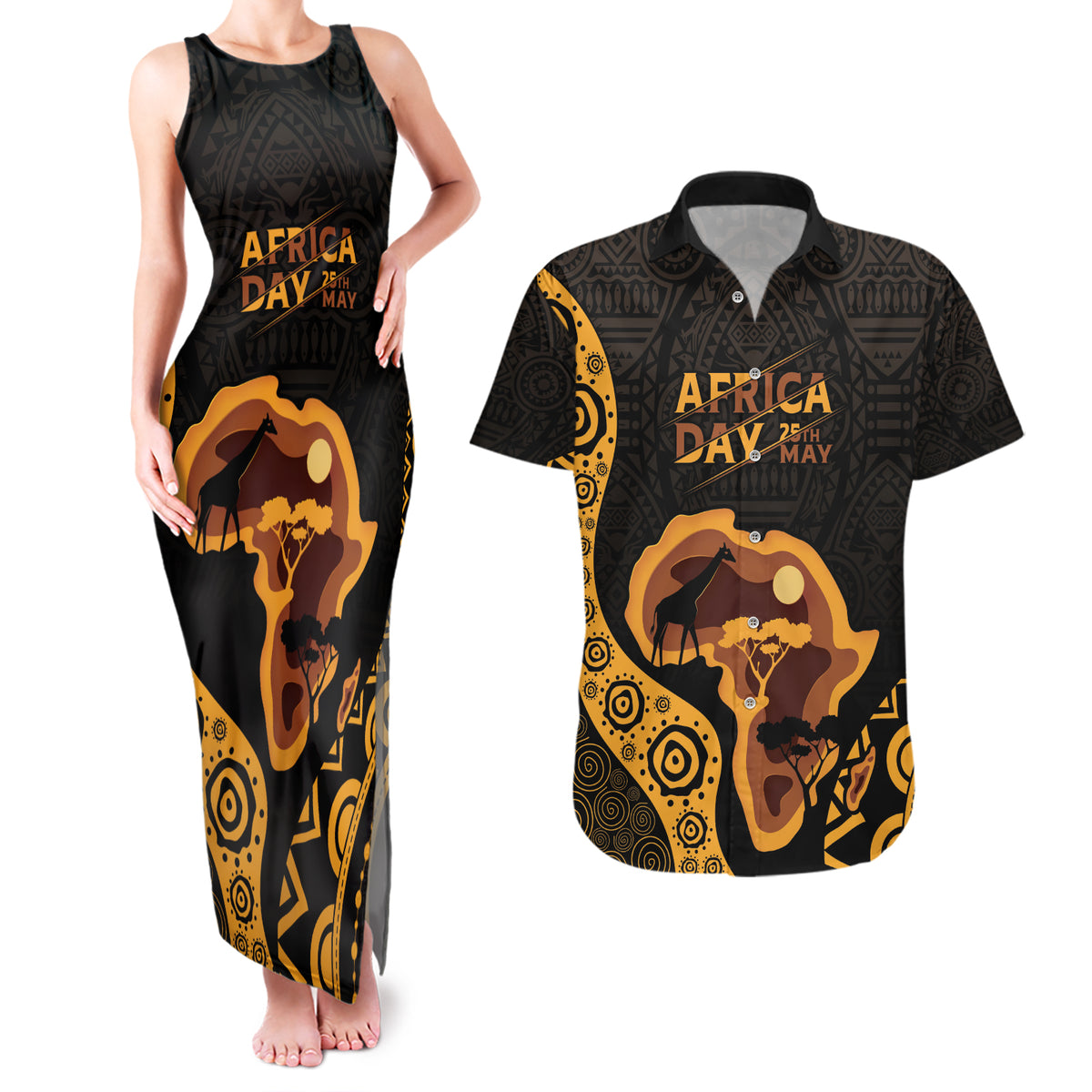 Africa Day Personalized Couples Matching Tank Maxi Dress and Hawaiian Shirt Ethnic Retro Style LT7 - Wonder Print Shop