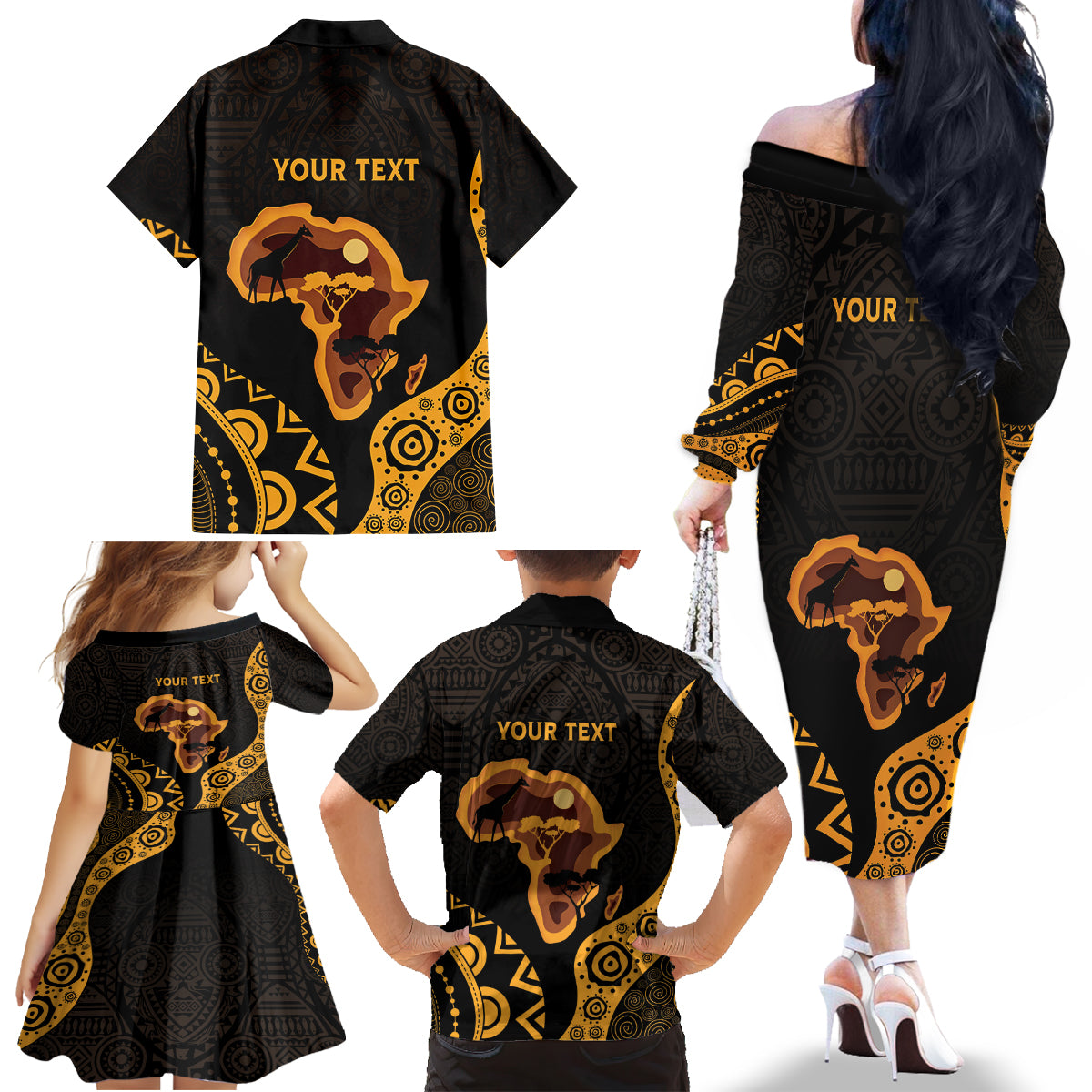 Africa Day Personalized Family Matching Off The Shoulder Long Sleeve Dress and Hawaiian Shirt Ethnic Retro Style - Wonder Print Shop