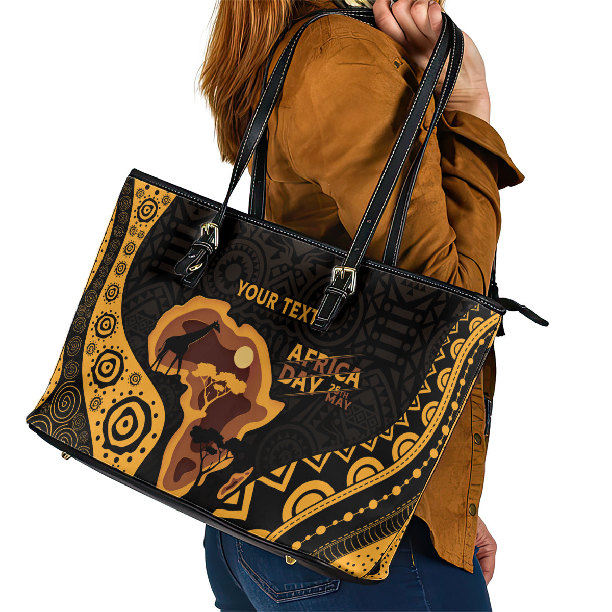 Africa Day Personalized Leather Tote Bag Ethnic Retro Style - Wonder Print Shop