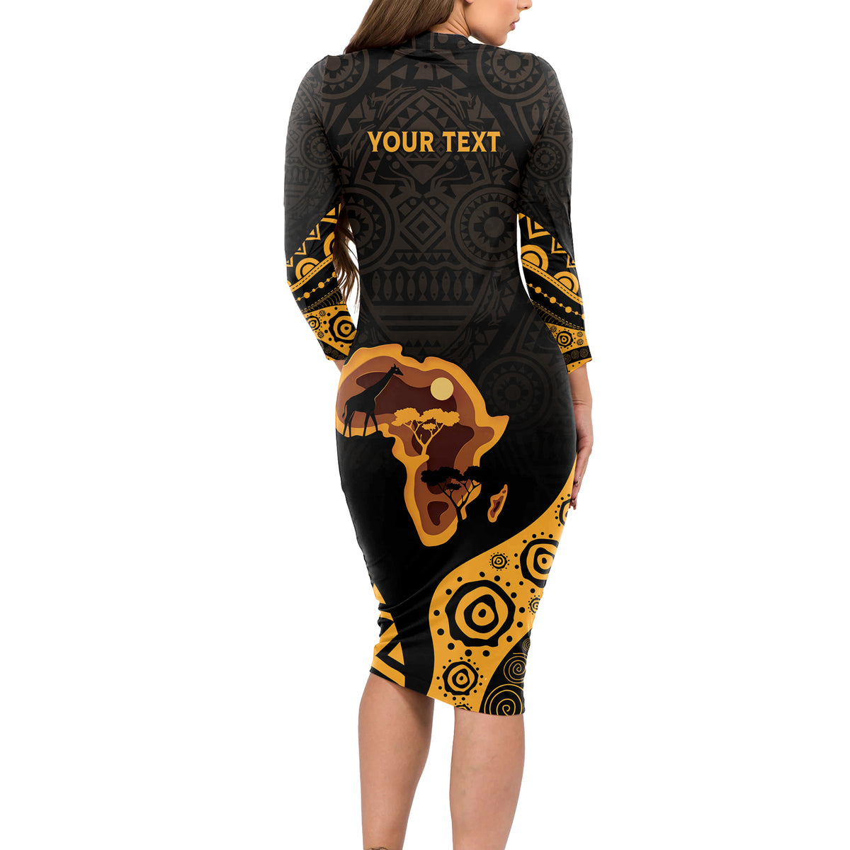 Africa Day Personalized Long Sleeve Bodycon Dress Ethnic Retro Style - Wonder Print Shop