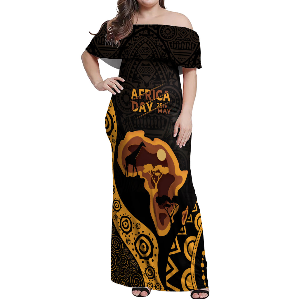 Africa Day Personalized Off Shoulder Maxi Dress Ethnic Retro Style - Wonder Print Shop