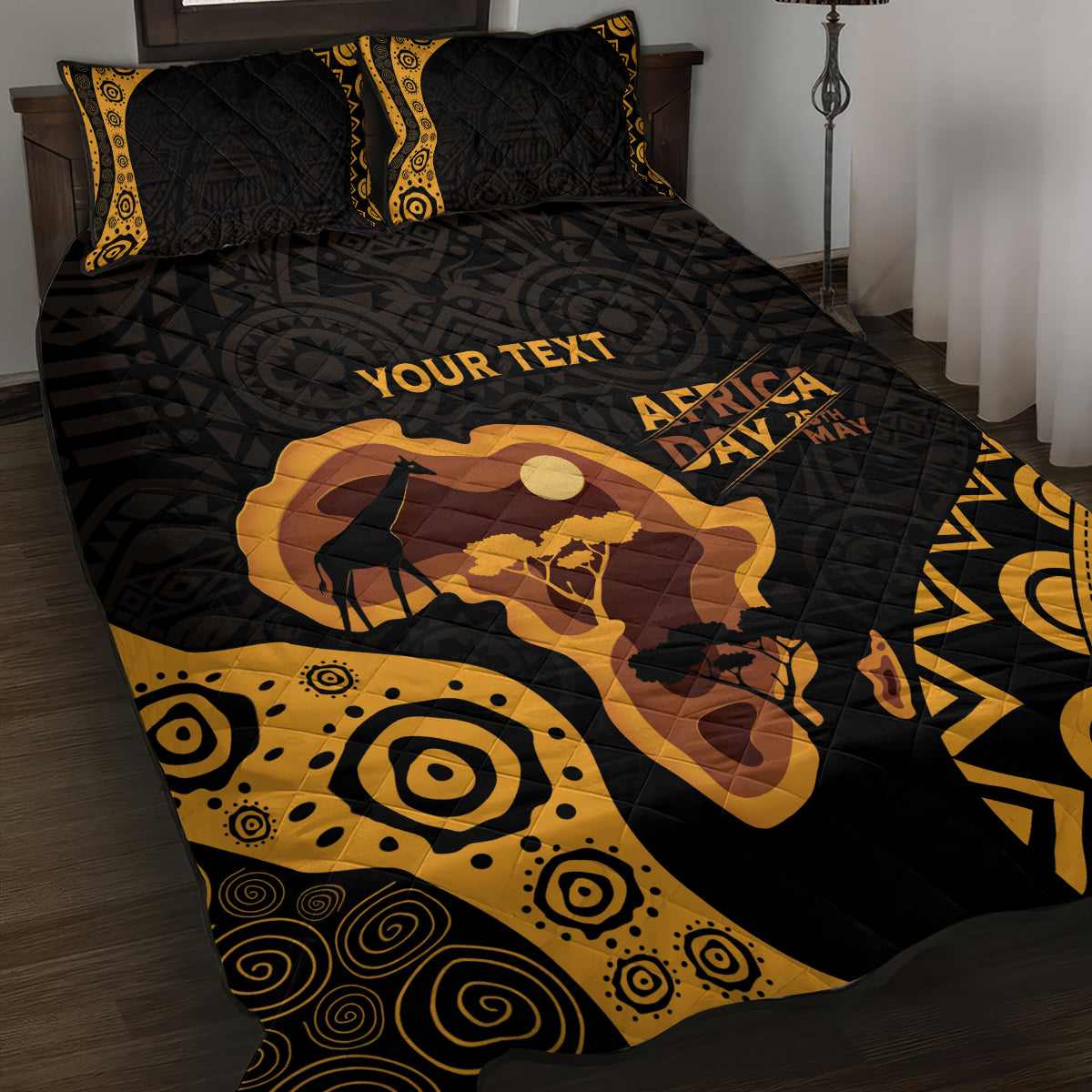 Africa Day Personalized Quilt Bed Set Ethnic Retro Style