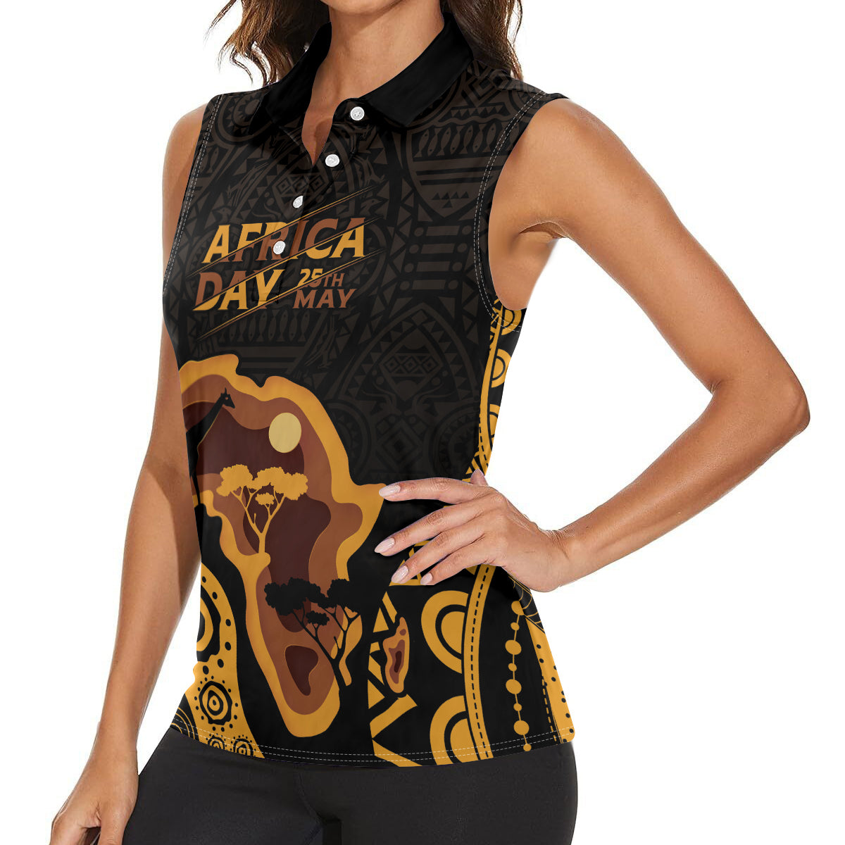 Africa Day Personalized Women Sleeveless Polo Shirt Ethnic Retro Style - Wonder Print Shop
