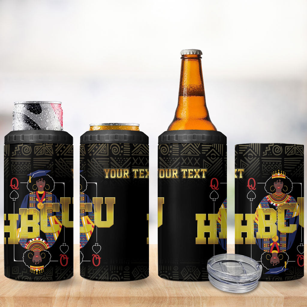 HBCU Grad Personalized Queen Poker Card 4 in 1 Can Cooler Tumbler Golden Pattern