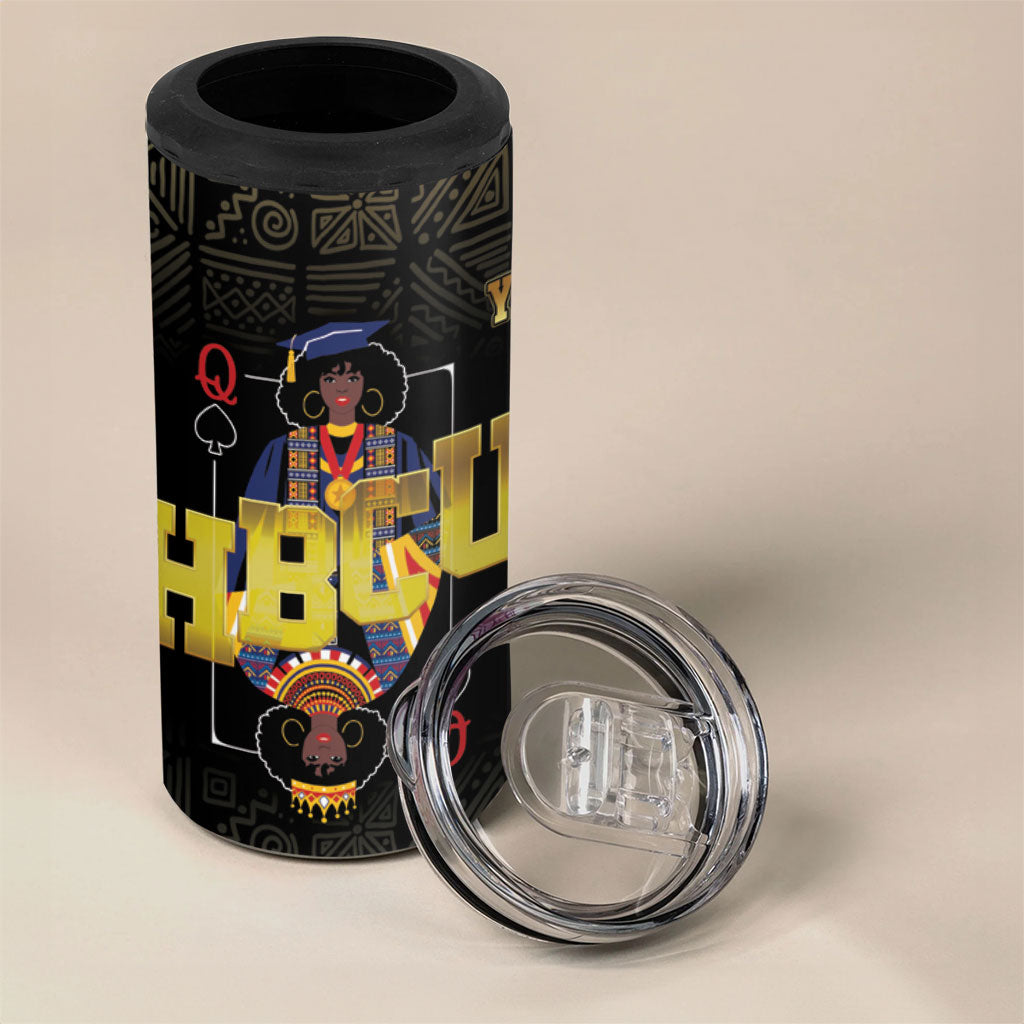 HBCU Grad Personalized Queen Poker Card 4 in 1 Can Cooler Tumbler Golden Pattern