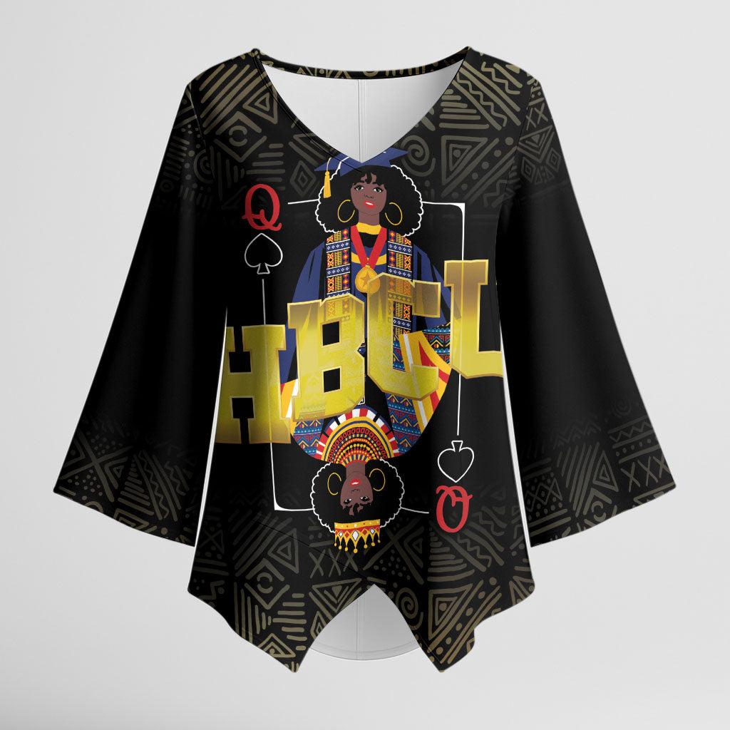 HBCU Grad Personalized Queen Poker Card Kimono Sleeve Blouse Golden Pattern