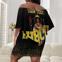 HBCU Grad Personalized Queen Poker Card Off Shoulder Short Dress Golden Pattern