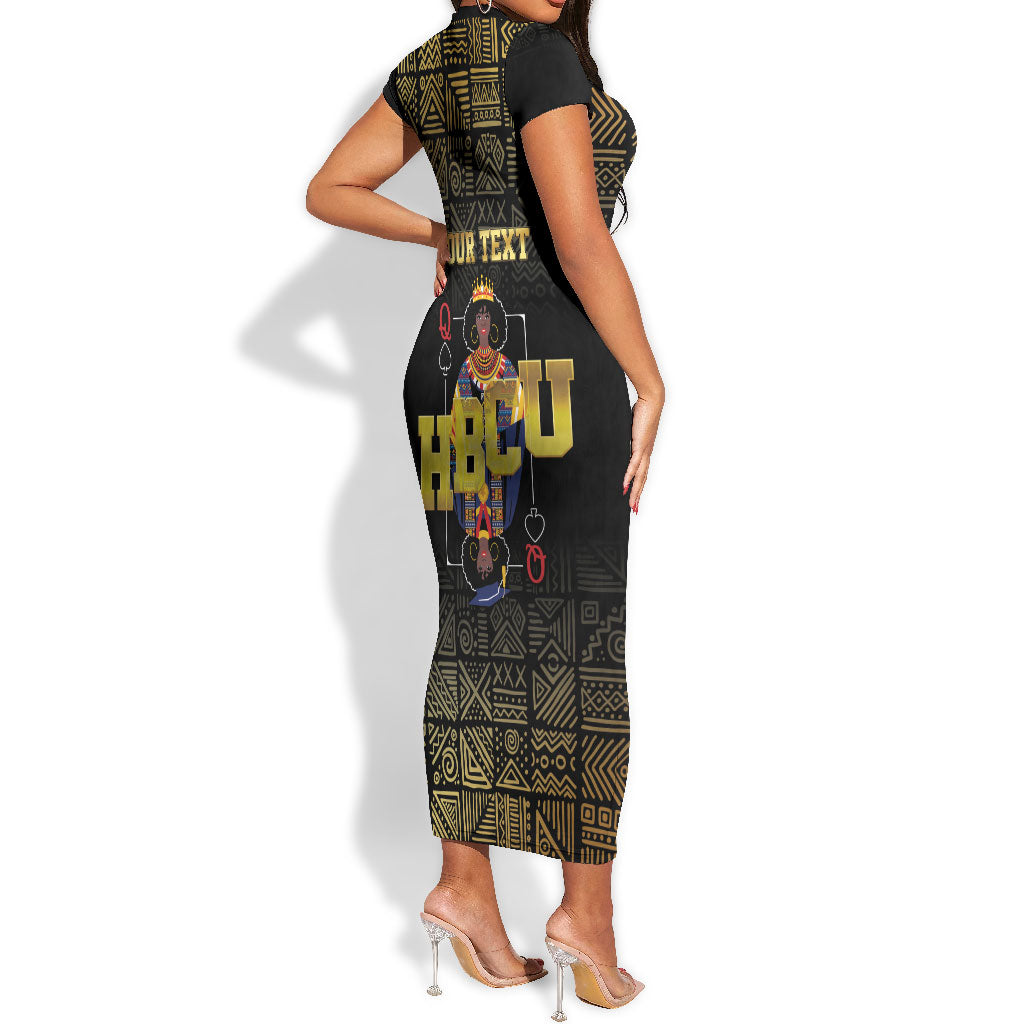 HBCU Grad Personalized Queen Poker Card Short Sleeve Bodycon Dress Golden Pattern