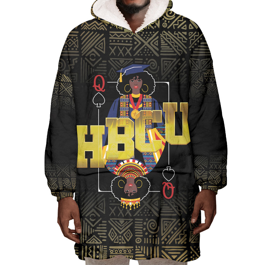 HBCU Grad Personalized Queen Poker Card Wearable Blanket Hoodie Golden Pattern