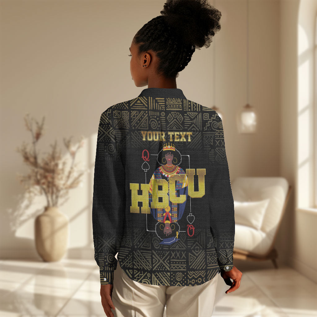 HBCU Grad Personalized Queen Poker Card Women Casual Shirt Golden Pattern