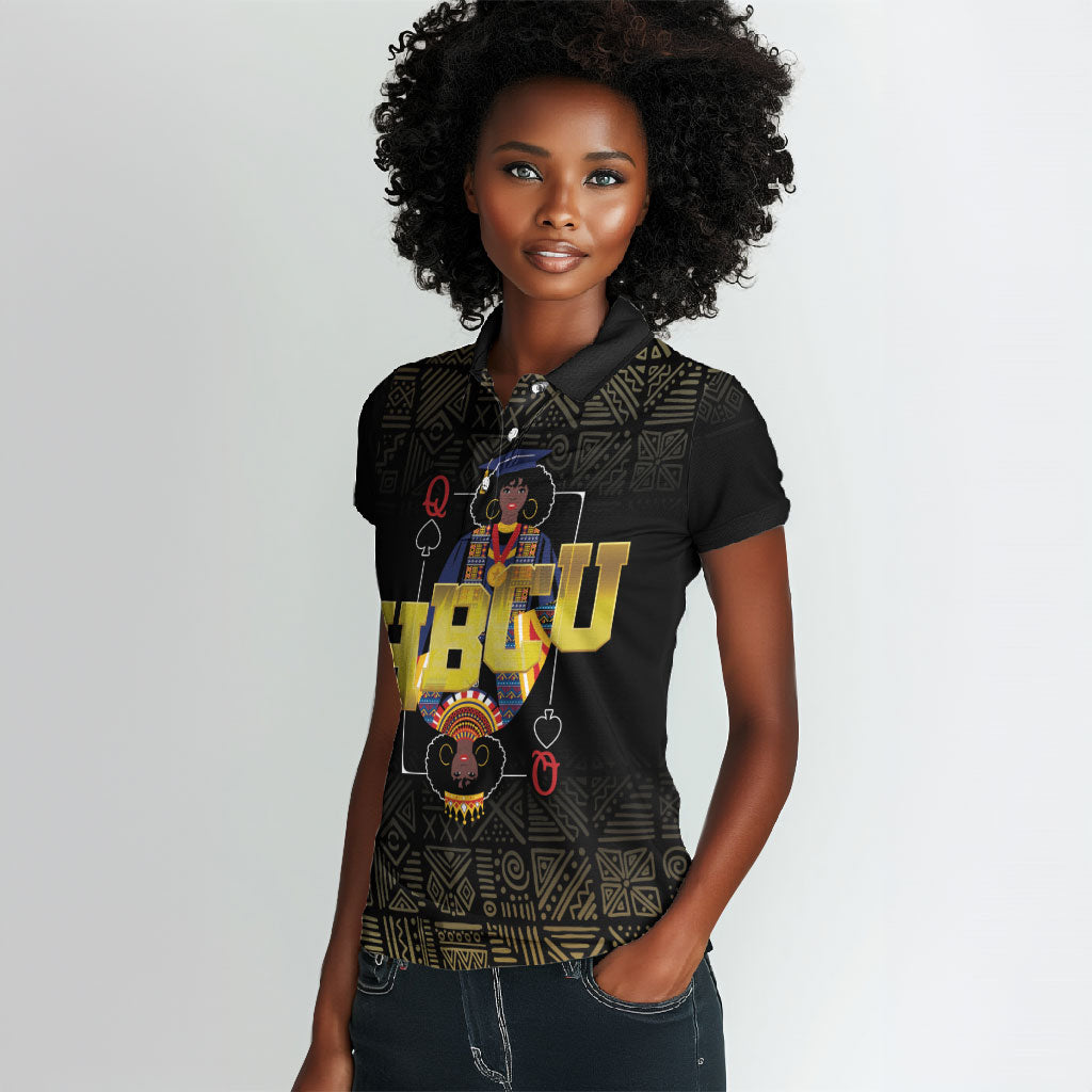 HBCU Grad Personalized Queen Poker Card Women Polo Shirt Golden Pattern