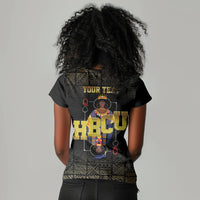 HBCU Grad Personalized Queen Poker Card Women V-Neck T-Shirt Golden Pattern