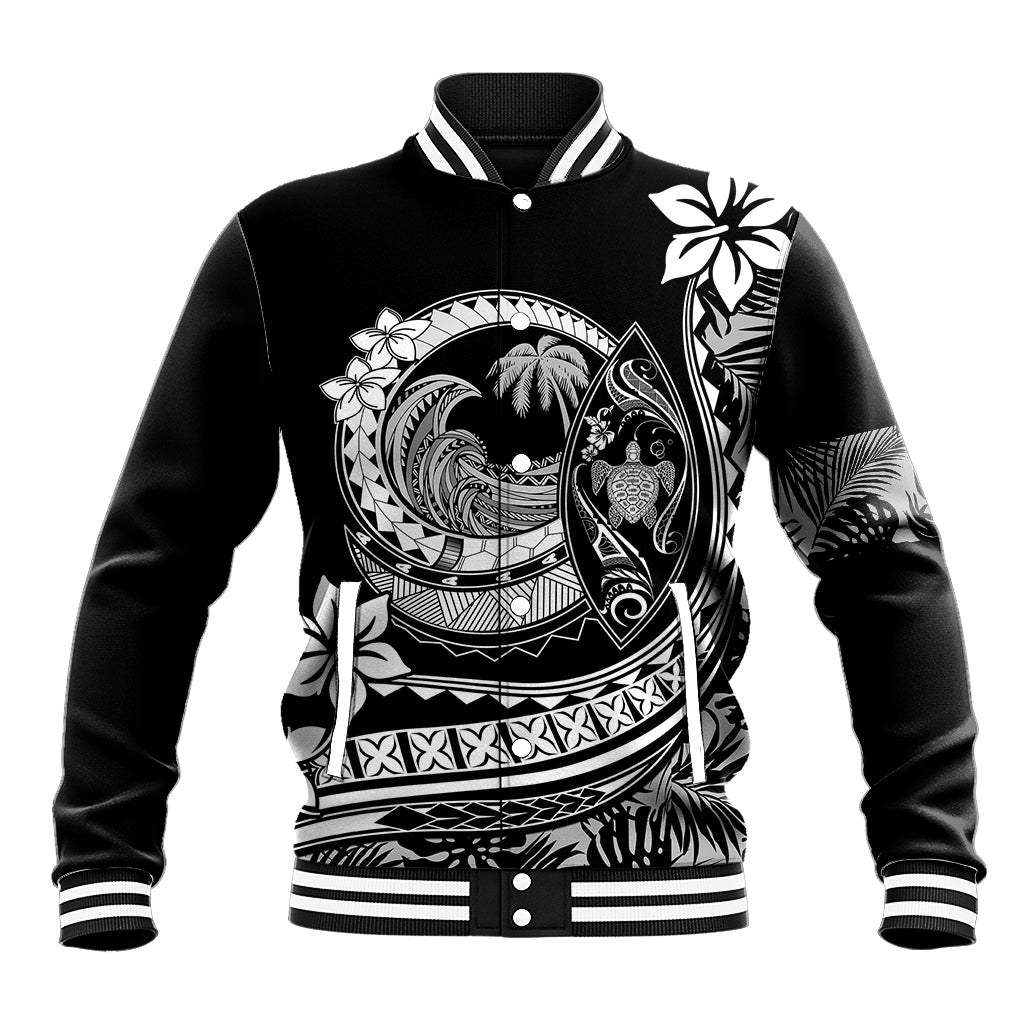 Polynesian Plumeria Baseball Jacket Ride The Waves - Black LT7 - Wonder Print Shop