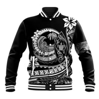 Polynesian Plumeria Baseball Jacket Ride The Waves - Black LT7 - Wonder Print Shop