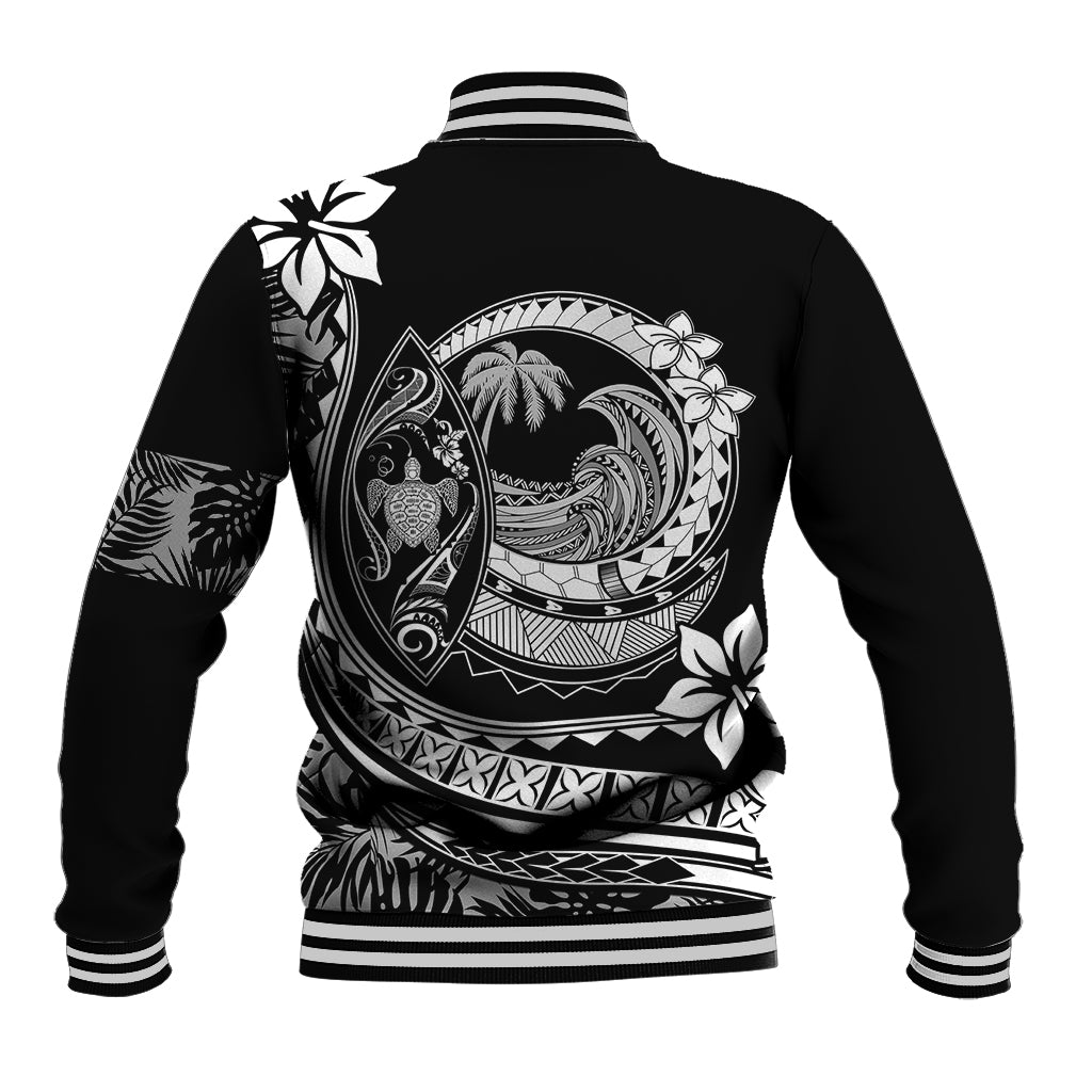 Polynesian Plumeria Baseball Jacket Ride The Waves - Black LT7 - Wonder Print Shop