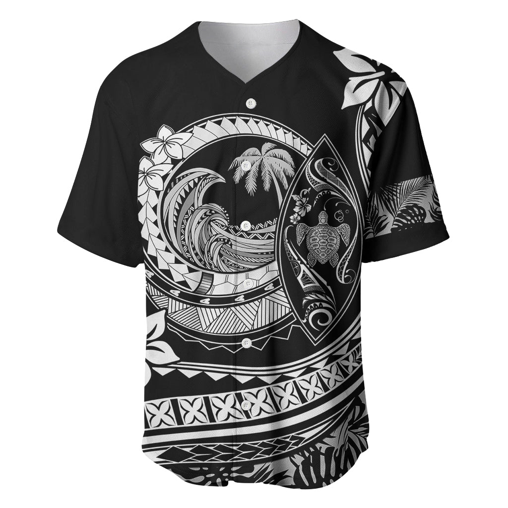 Polynesian Plumeria Baseball Jersey Ride The Waves - Black LT7 - Wonder Print Shop