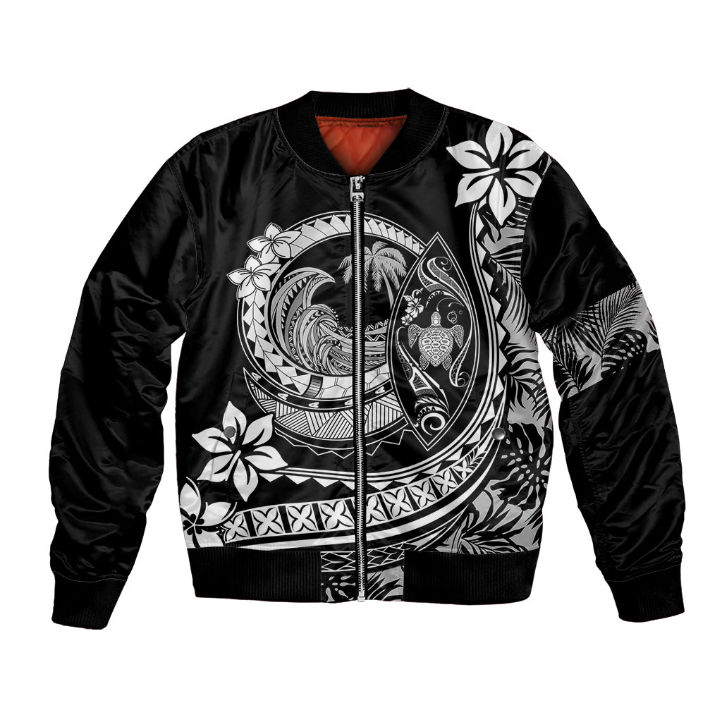 Polynesian Plumeria Bomber Jacket Ride The Waves - Black LT7 - Wonder Print Shop