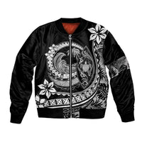 Polynesian Plumeria Bomber Jacket Ride The Waves - Black LT7 - Wonder Print Shop
