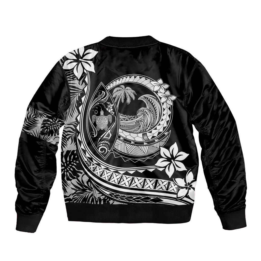 Polynesian Plumeria Bomber Jacket Ride The Waves - Black LT7 - Wonder Print Shop