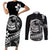 Polynesian Plumeria Couples Matching Short Sleeve Bodycon Dress and Long Sleeve Button Shirts Ride The Waves - Black LT7 - Wonder Print Shop