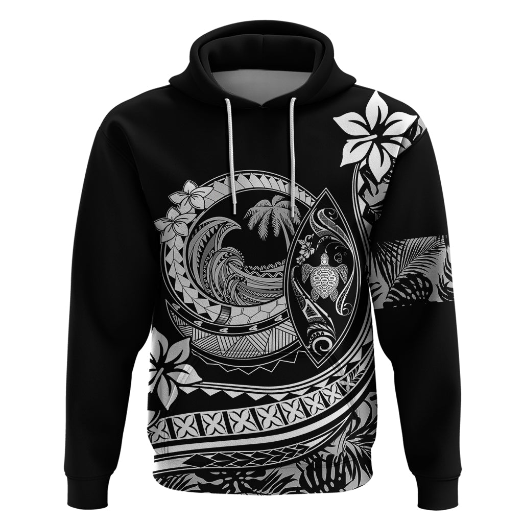 Polynesian Plumeria Hoodie Ride The Waves - Black - Wonder Print Shop